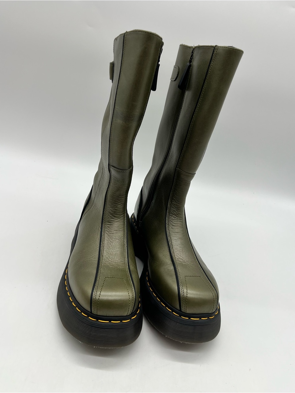 Dr. Martens Buzz High Eclipse Platform Women 10 Green Leather Zipper Tall Boots.